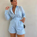 Conjunto Feminino Short e Camisa Manga Longa de Colarinho
