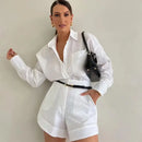 Conjunto Feminino Short e Camisa Manga Longa de Colarinho