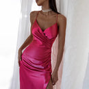 Vestido Feminino Fenda Alta Plissado Cetim