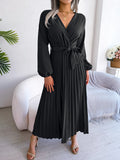 Vestido Longo Decote V Plissado