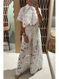 Conjunto Feminino Casual de Blusa de Renda e Calça Pantalona