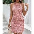 Vestido Curto Sem Manga de Bolinha Plissado