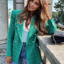 Blazer De Tweed Feminino Botões Dourado Antonnela